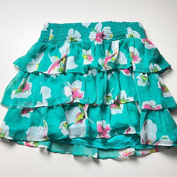 Old Navy Girls  Elastic Waist Floral Green Ruffle Lined Skirt Sz L - Picture 3 of 8